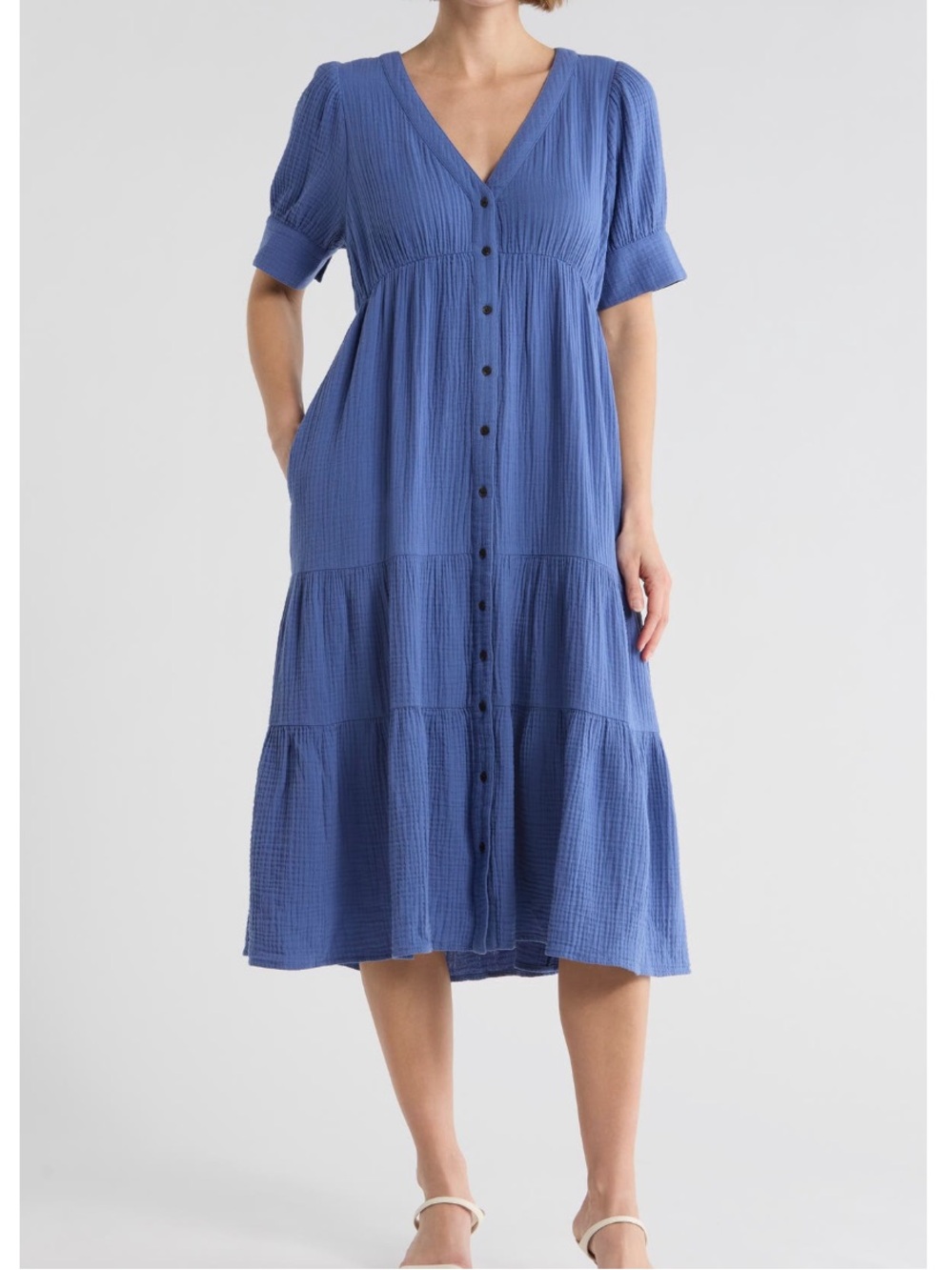 Madewelll lightspun tiered button front midi dress